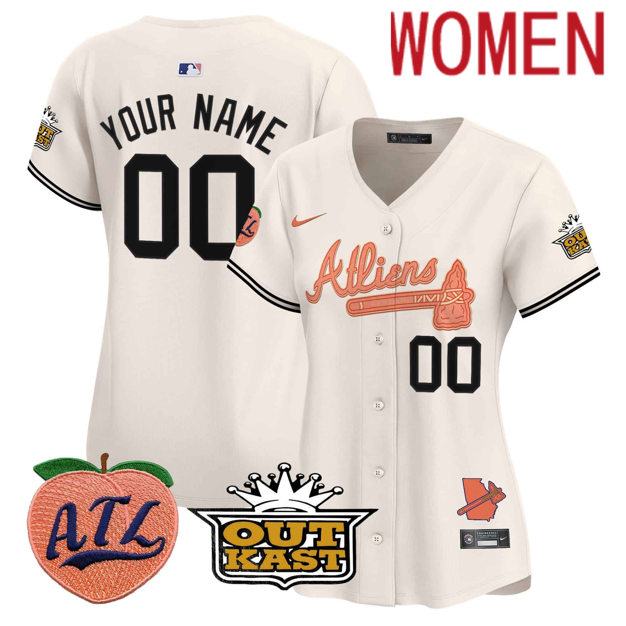 Women Atlanta Braves Cream Nike 2024 Atliens & Peach Vapor Premier Limited Custom MLB Jersey->customized mlb jersey->Custom Jersey